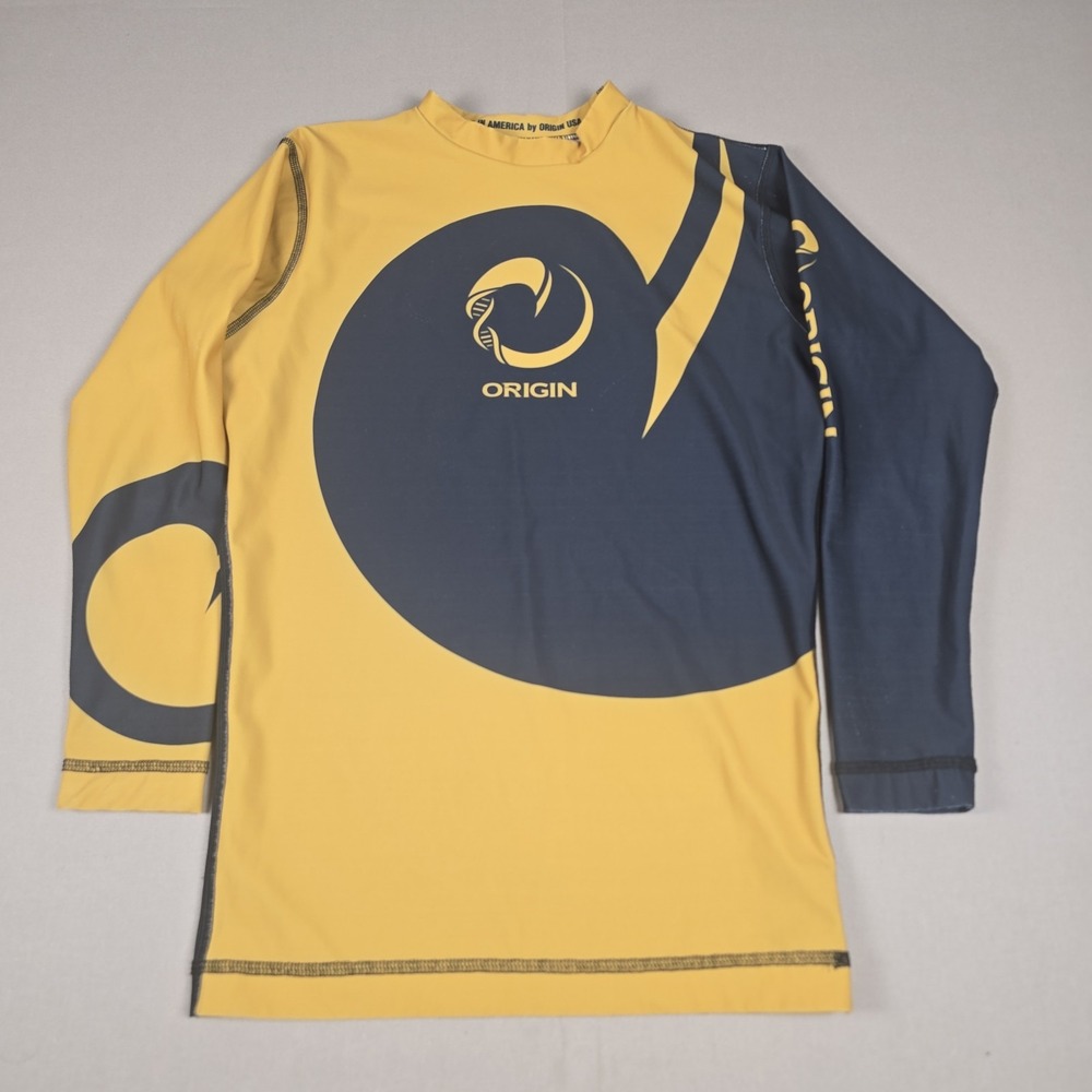 Origin Compression Gear Long Sleeve Dark Gray Yellow Mens M Rash Guard Jiu Jitsu